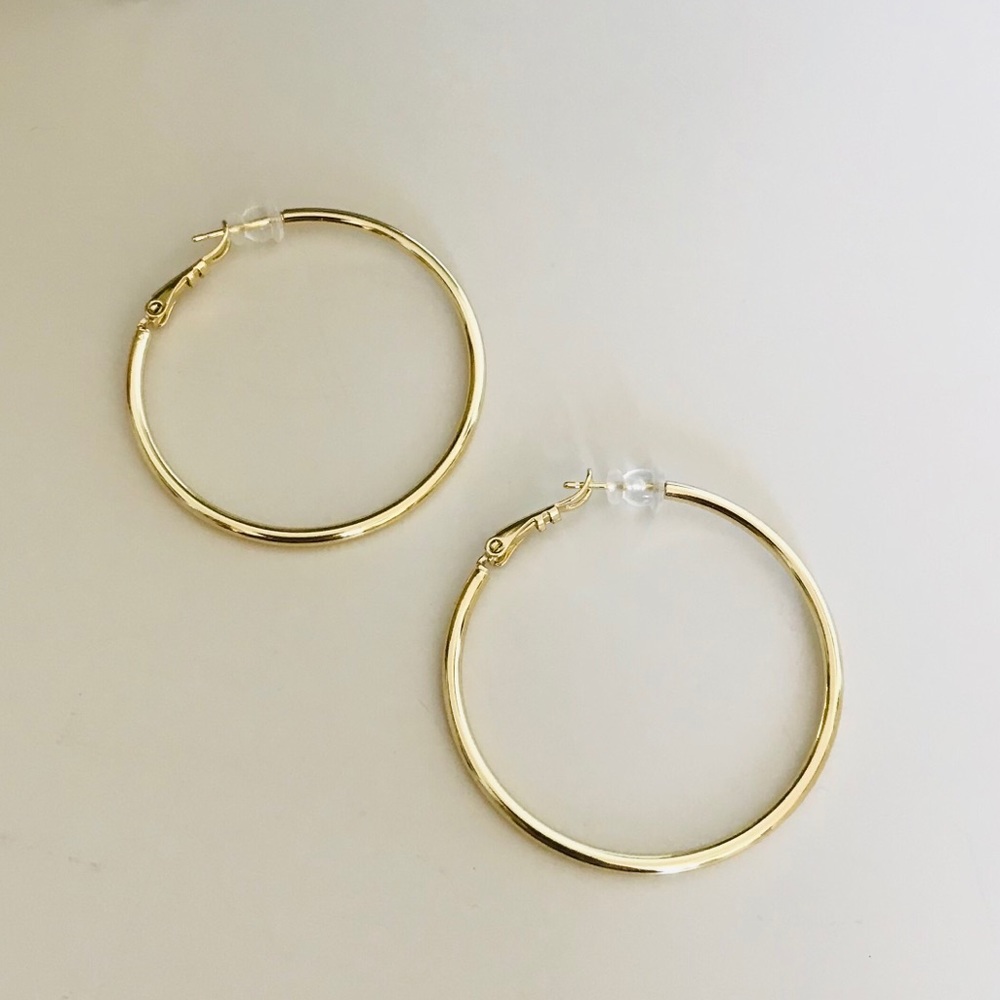 Thin Hoop Earrings 40mm | 14k Gold Filled - Picture 1 of 5